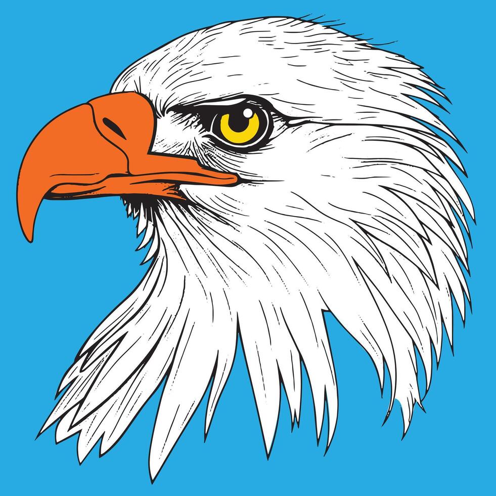 Detailed illustration of a majestic eagle head showcasing intricate feather designs and sharp features vector