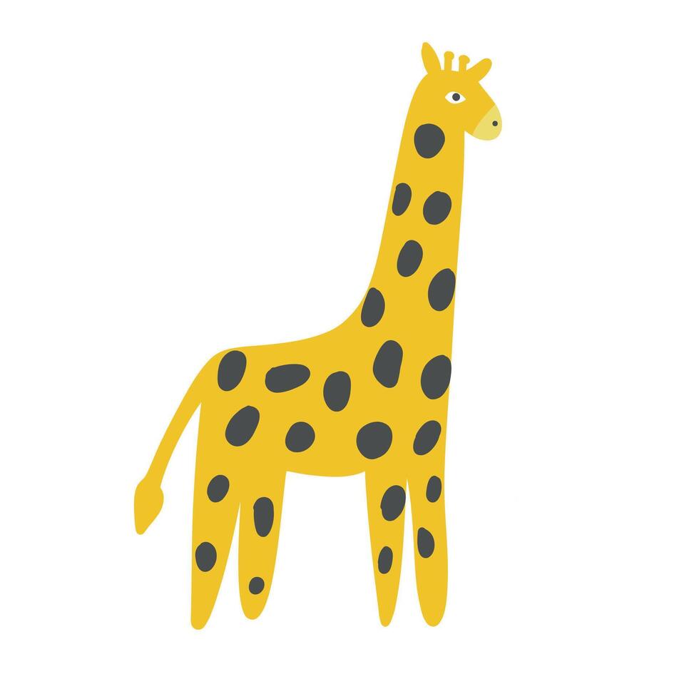 Tall yellow giraffe with black spots and a friendly face. A charming illustration suited for safari, animal-themed, and creative wildlife art vector