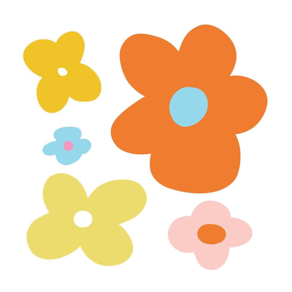 Bright orange, yellow, and pink flowers in a playful doodle style. A cheerful floral illustration perfect for creative, natural, or artistic projects vector