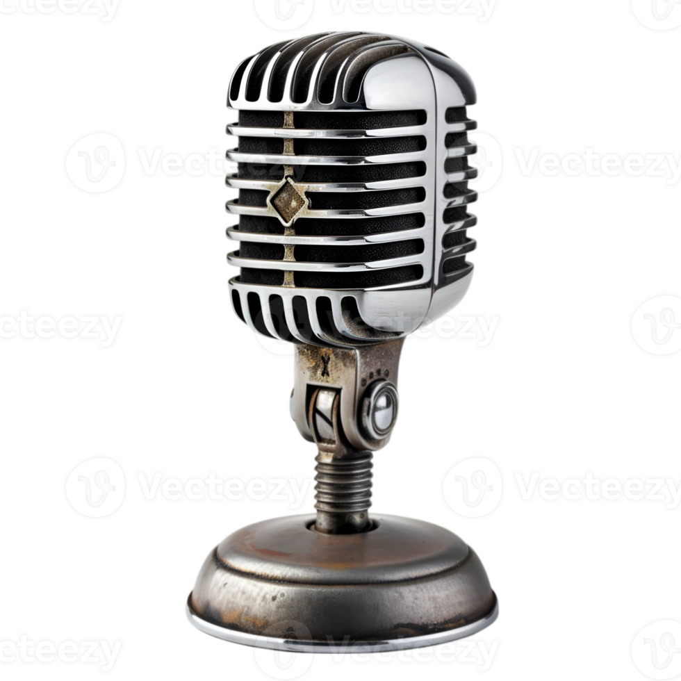 an old microphone on a stand with a transparent background png
