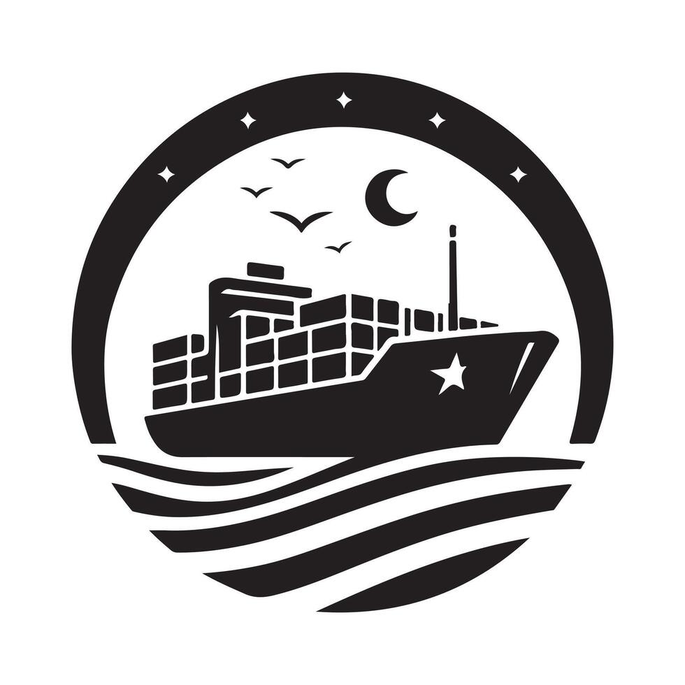 Container Ship Silhouette Illustrations for Marine and Cargo Graphics vector