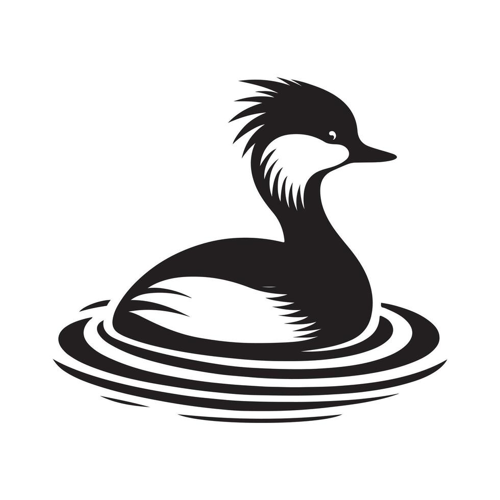 Minimalist White-Tufted Grebe Silhouette Vectors for Logo and T-shirt Designs