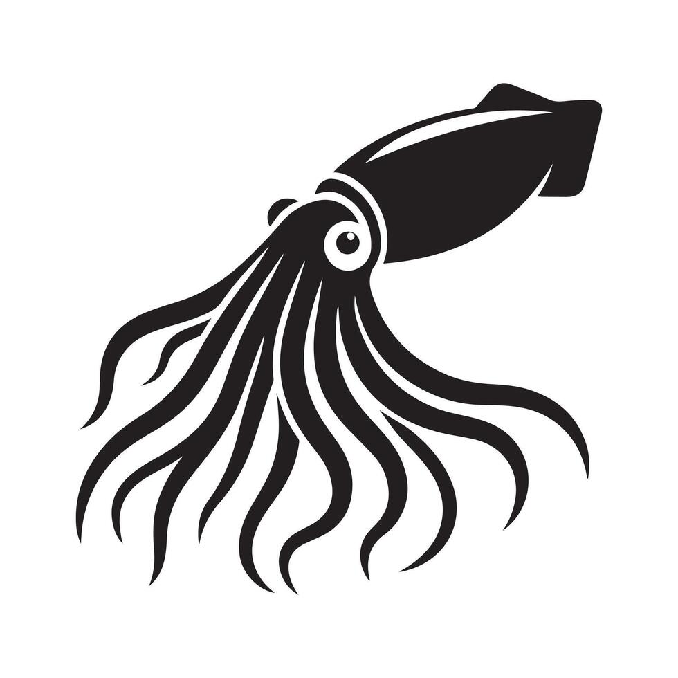 Squid Silhouette Vectors Art Ideal for Nature and Ocean-Themed Projects