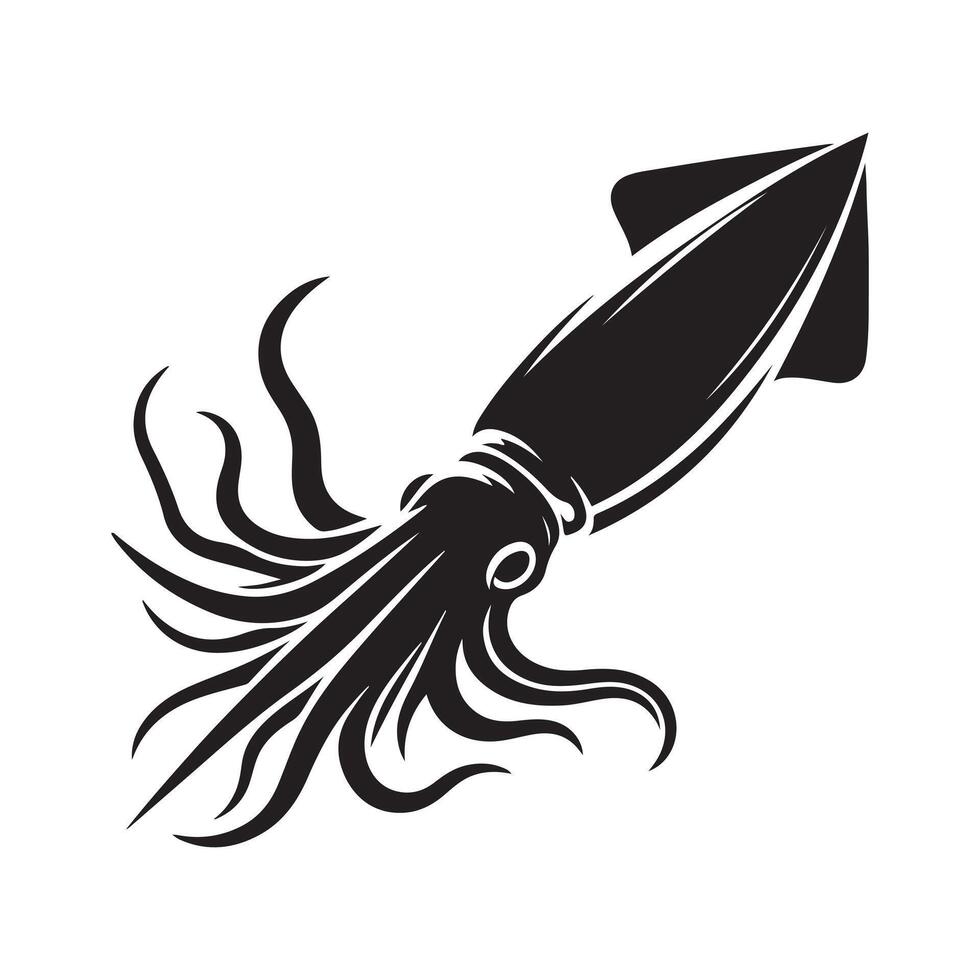 Squid Silhouette Vectors Set for Oceanography and Marine Science Projects