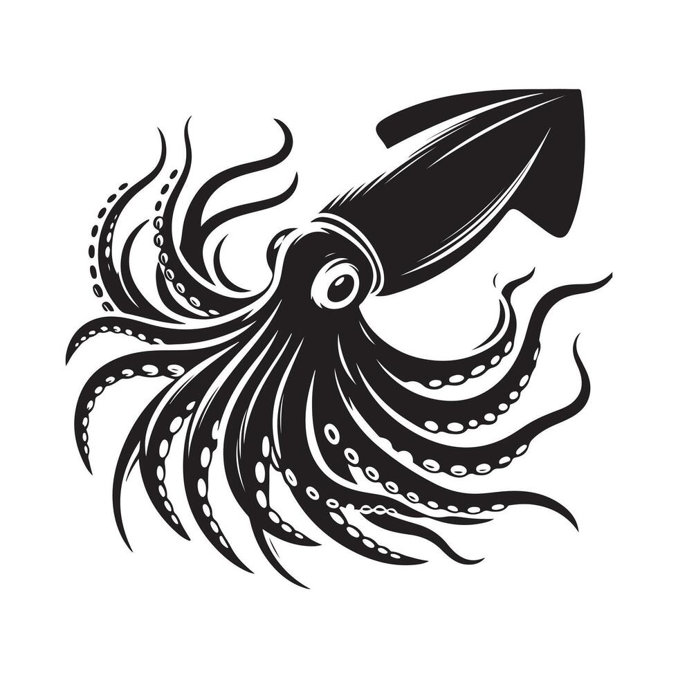 Bold and Elegant Squid Silhouette Vectors for Custom Art Projects