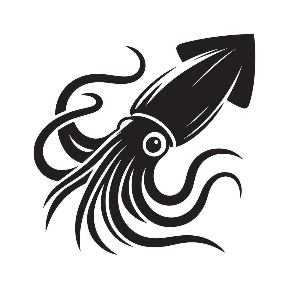 Squid Silhouette Vectors Illustrations for Kids' Educational Materials