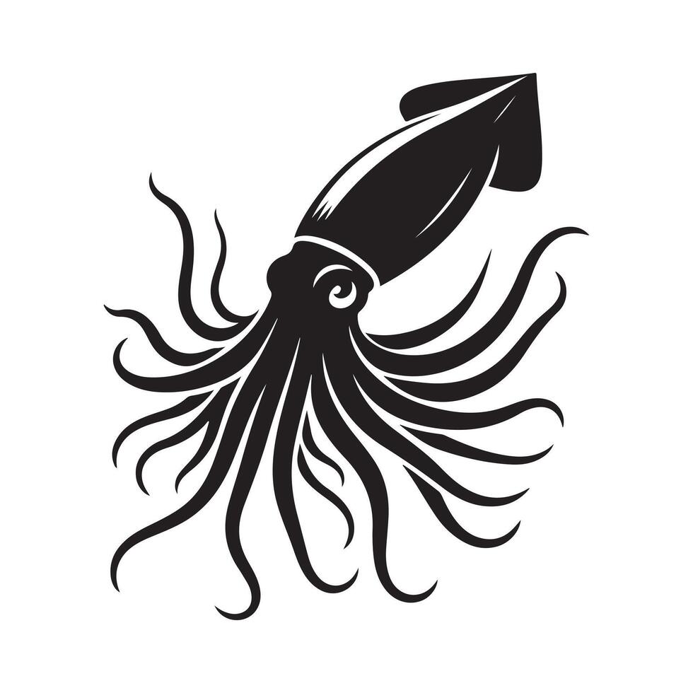 Squid Silhouette Vectors Art for Nature and Animal-Themed Graphics