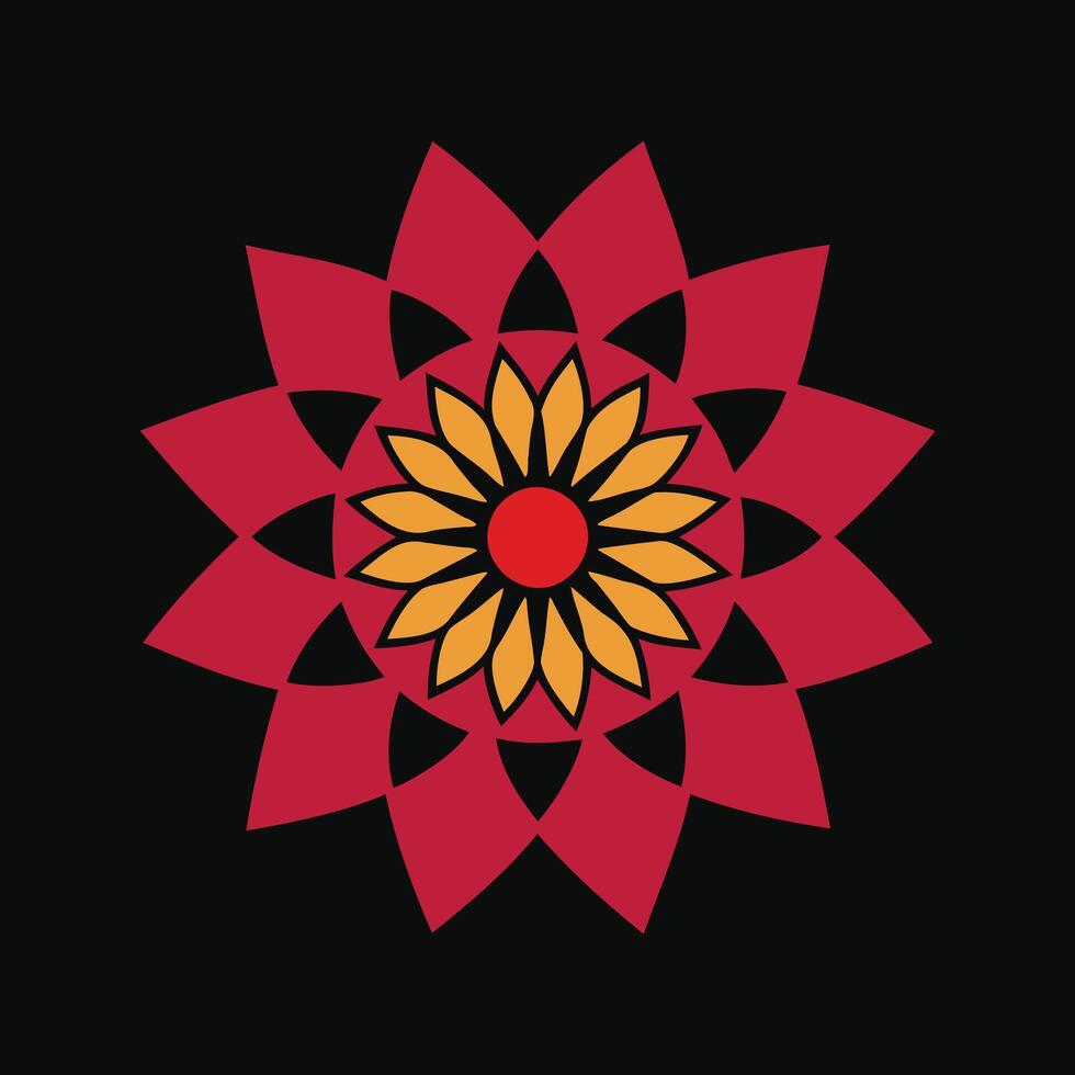 Red and Gold Mandala Flower on Black Bacground vector