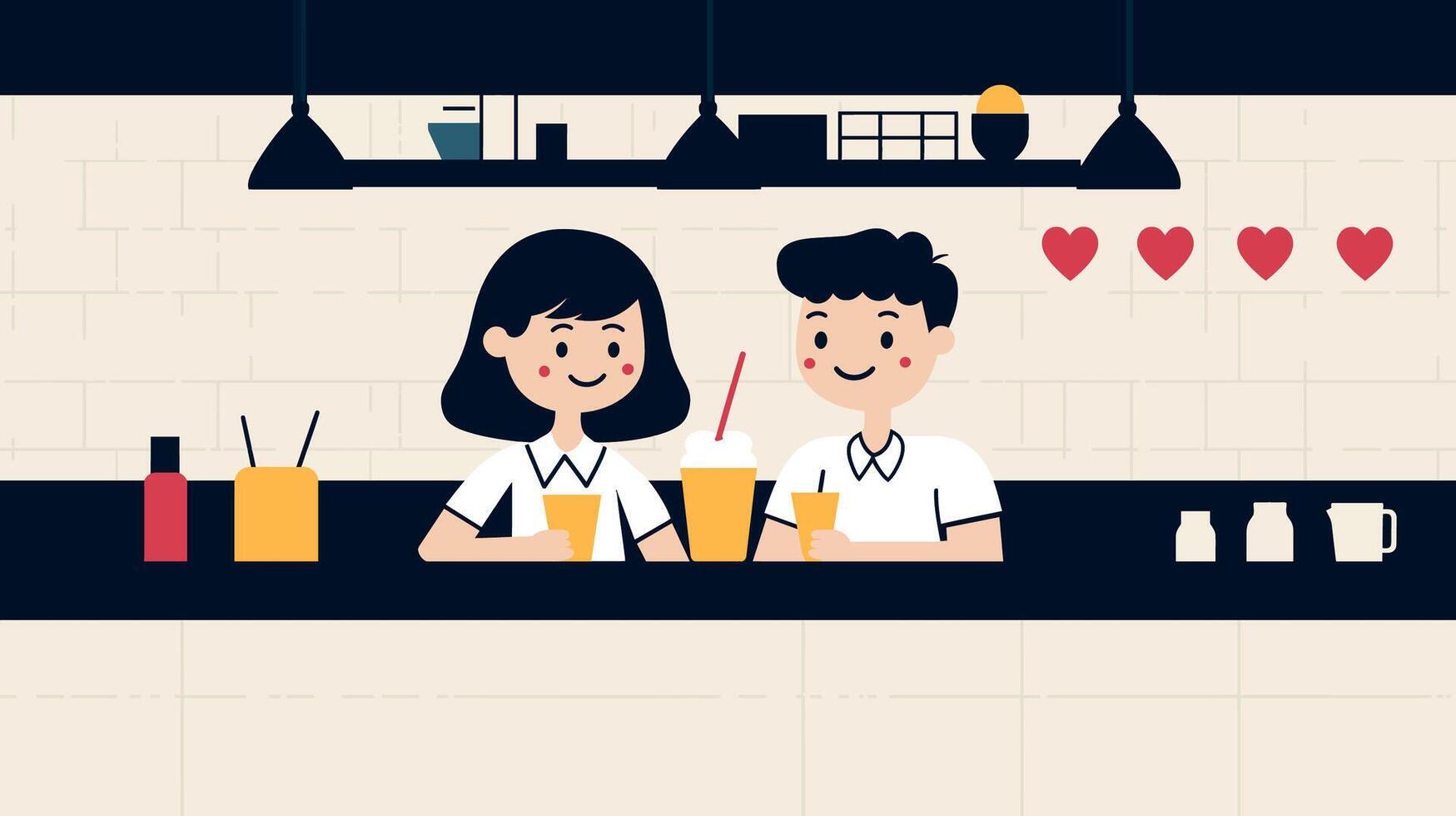 Couple Enjoying Drinks at a Bar in Flat Art vector