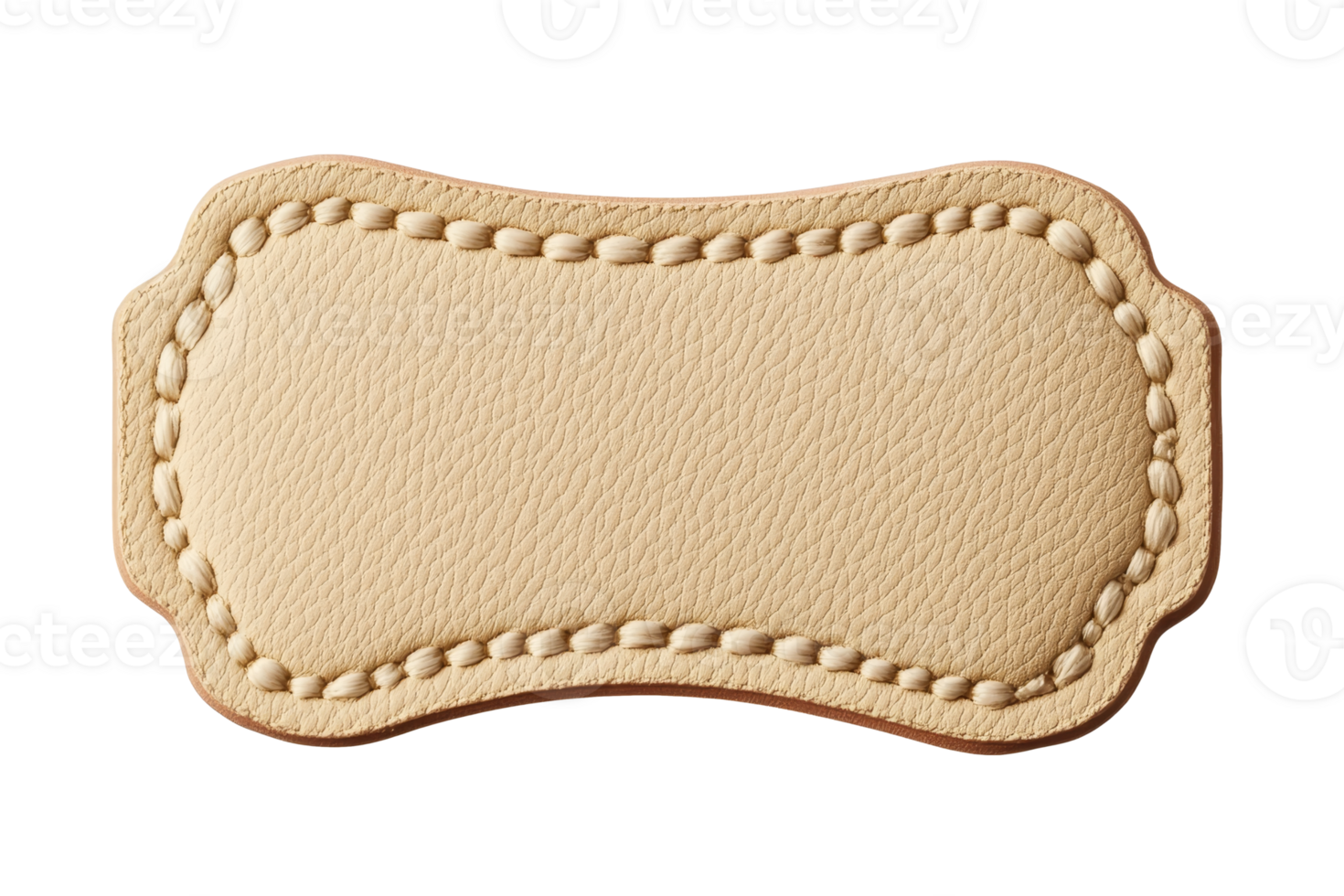Customizable leather name tag patch for personal or promotional use with a cream finish and elegant stitching png