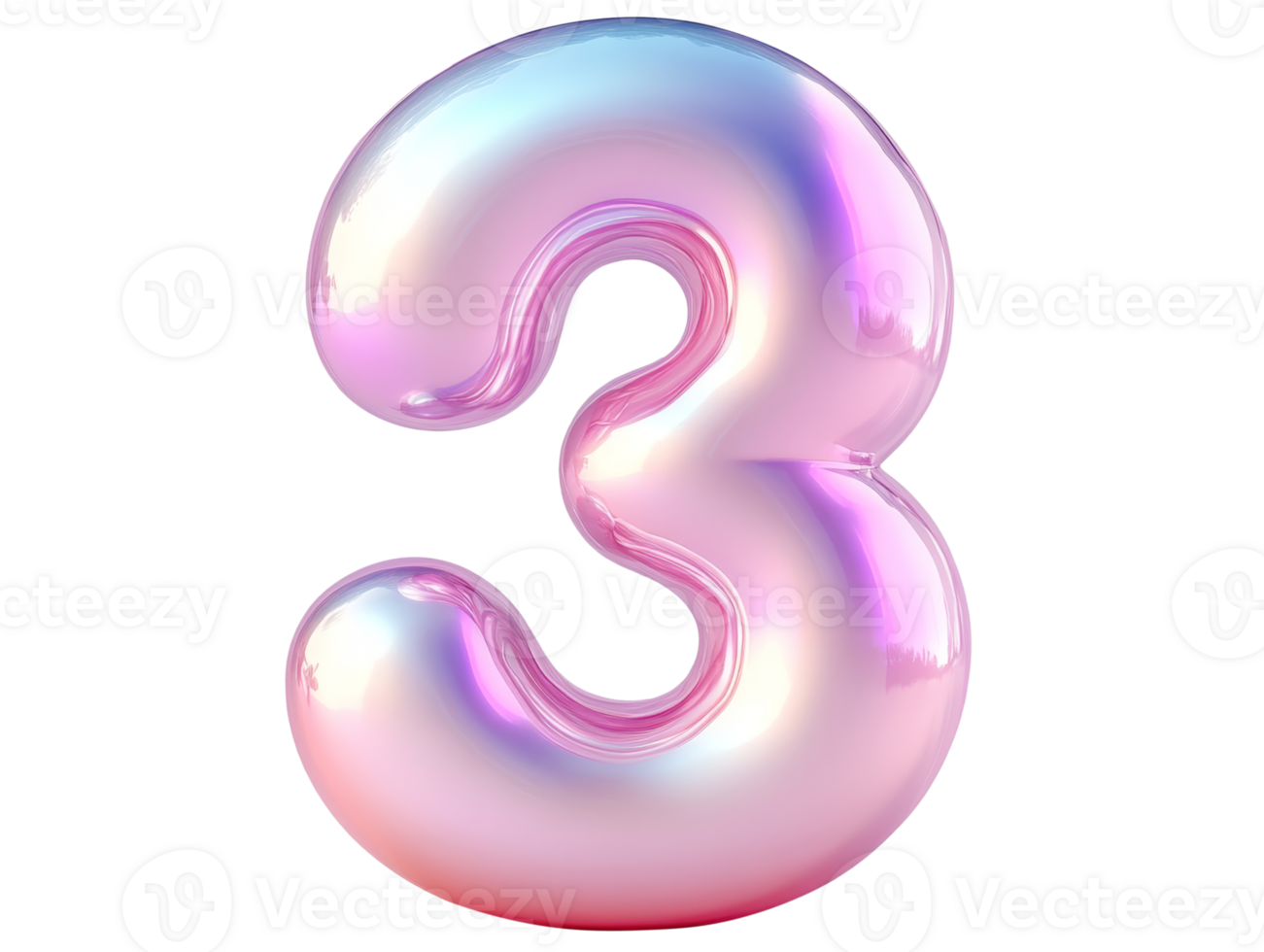 Reflective and vibrant number three shines under soft lighting in pastel hues png