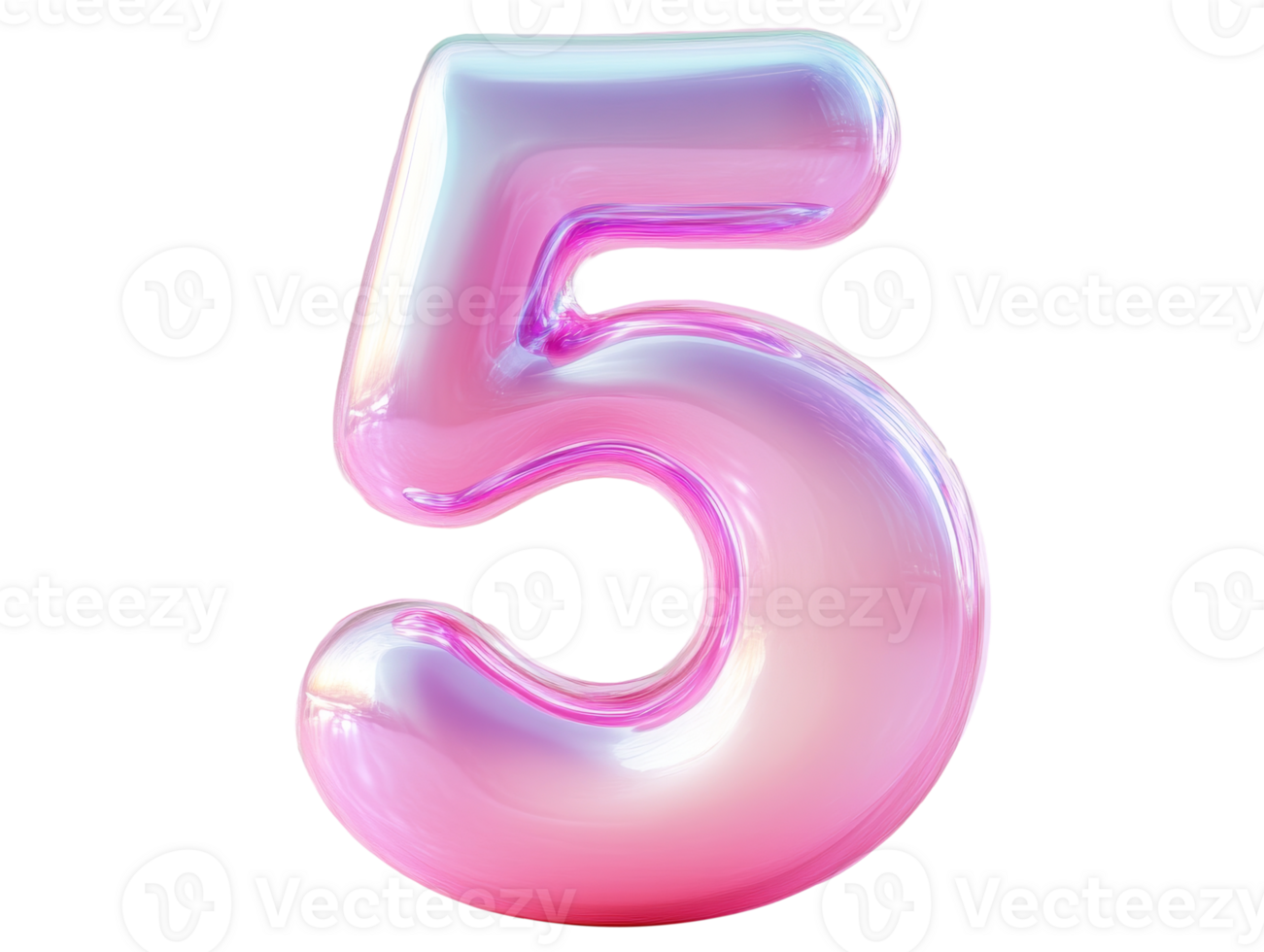 Vibrant number five in glossy pink gradient with playful reflections capturing a whimsical essence of celebration and joy png