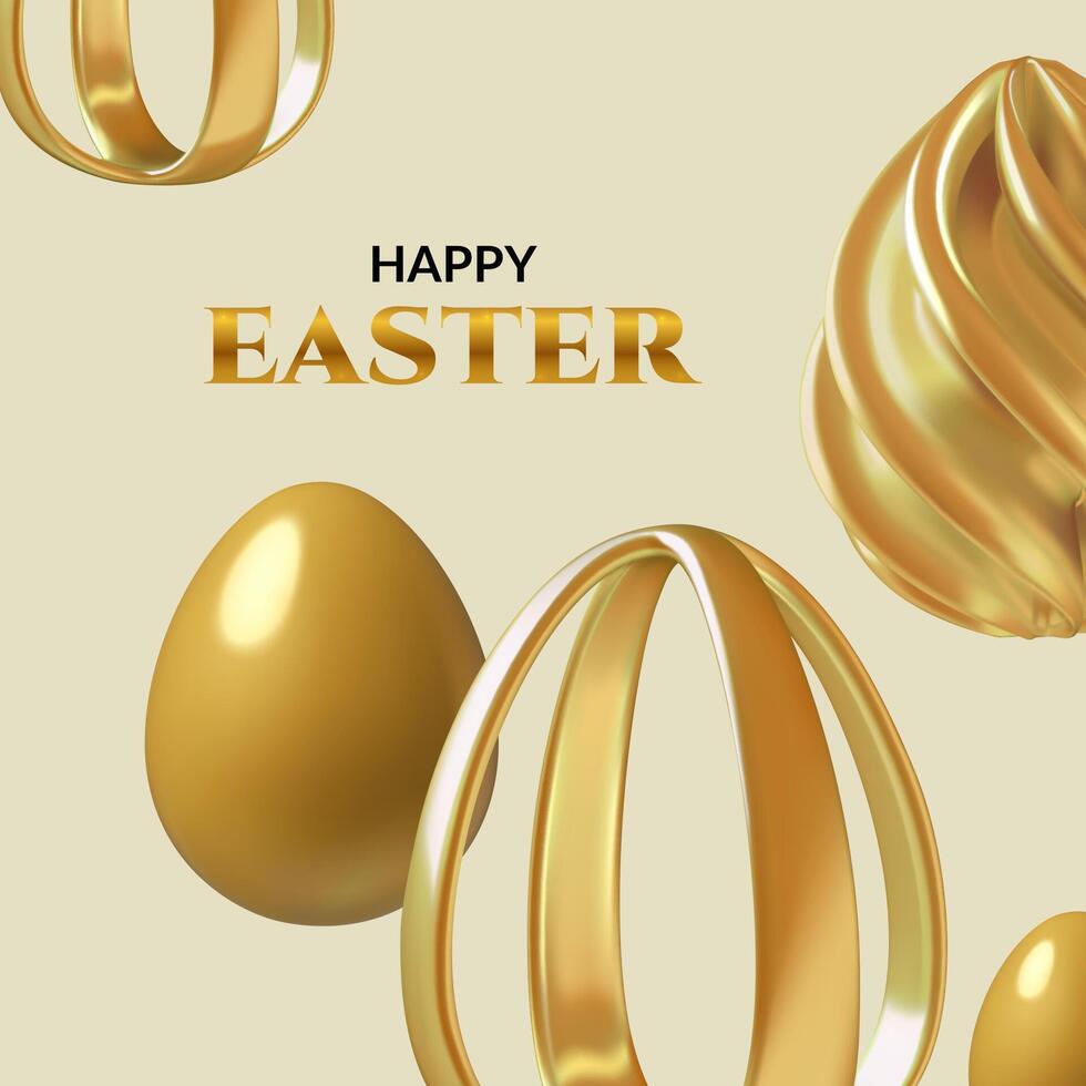 Happy Easter abstract background design with 3d gold Easter eggs vector