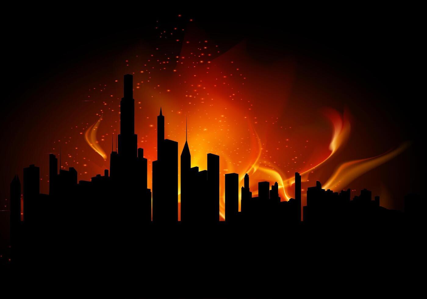 Burning City Skyline Silhouette vector