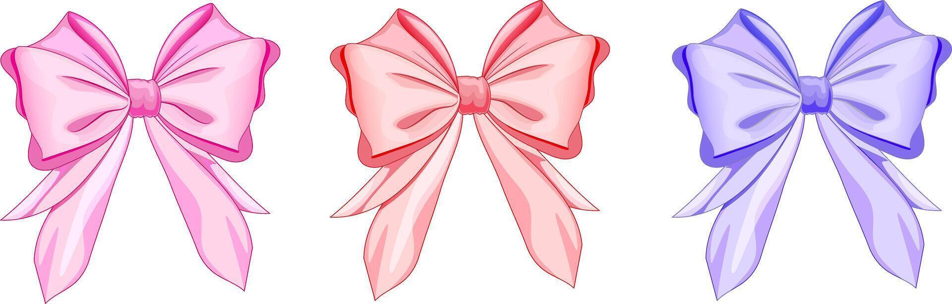 Cute cartoon bow set, three colors vector