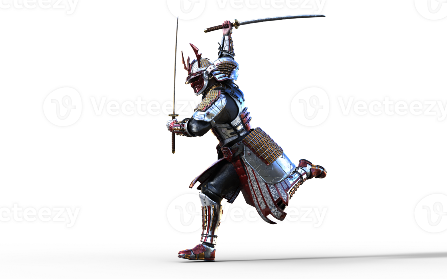 Run to Attack Pose, Futuristic Red Samurai Warrior in Battle-Ready Armor png