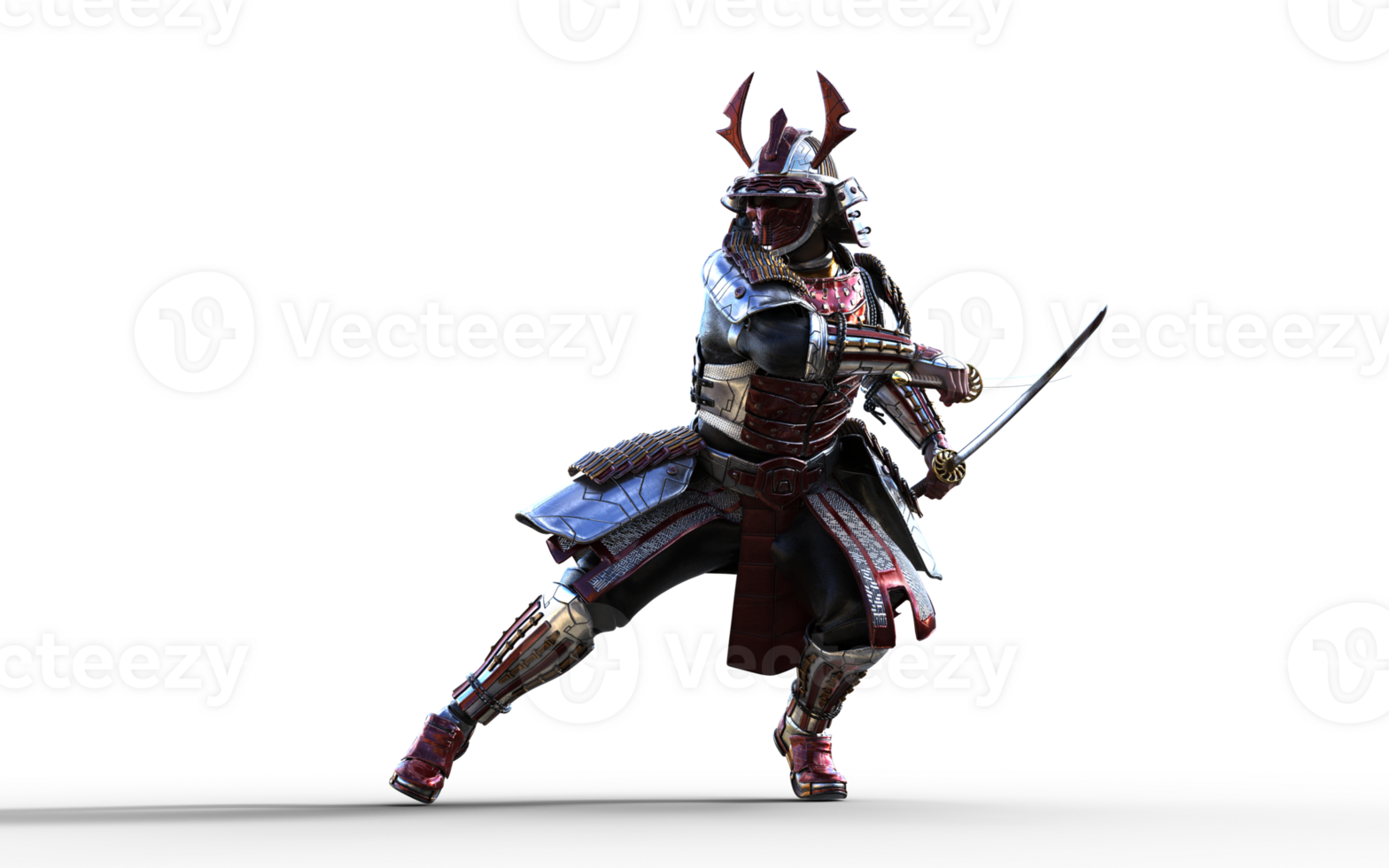 Defense Pose, Futuristic Red Samurai Warrior in Battle-Ready Armor png