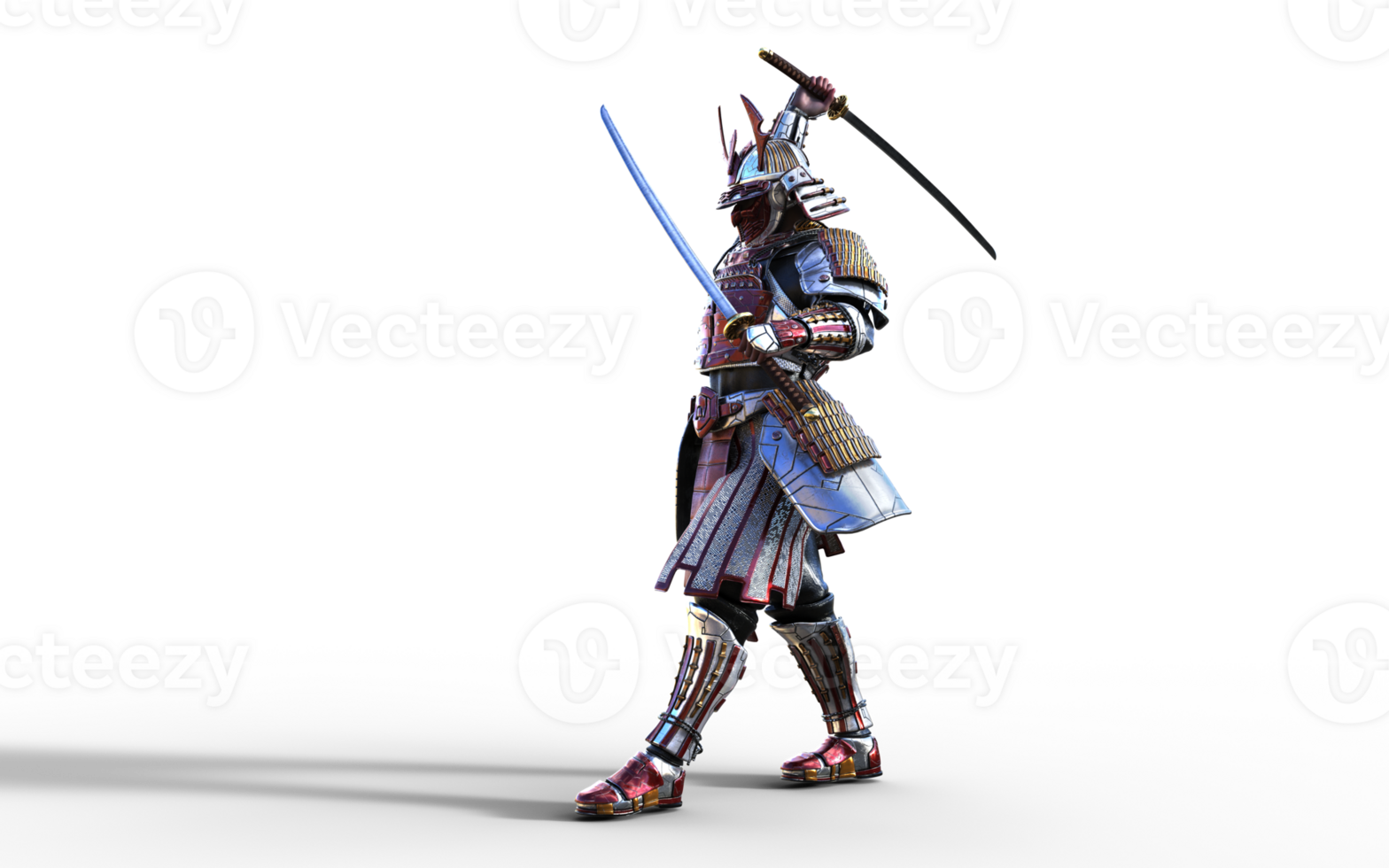 Walk to Attack Pose, Futuristic Red Samurai Warrior in Battle-Ready Armor png