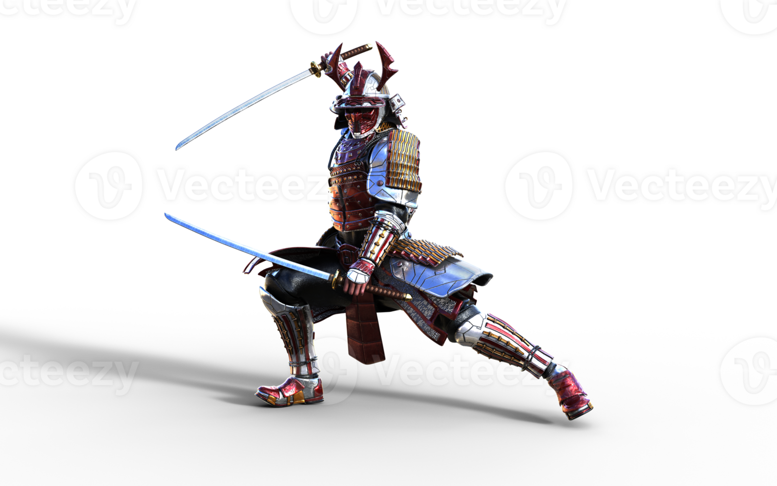 Action Pose, Futuristic Red Samurai Warrior in Battle-Ready Armor png