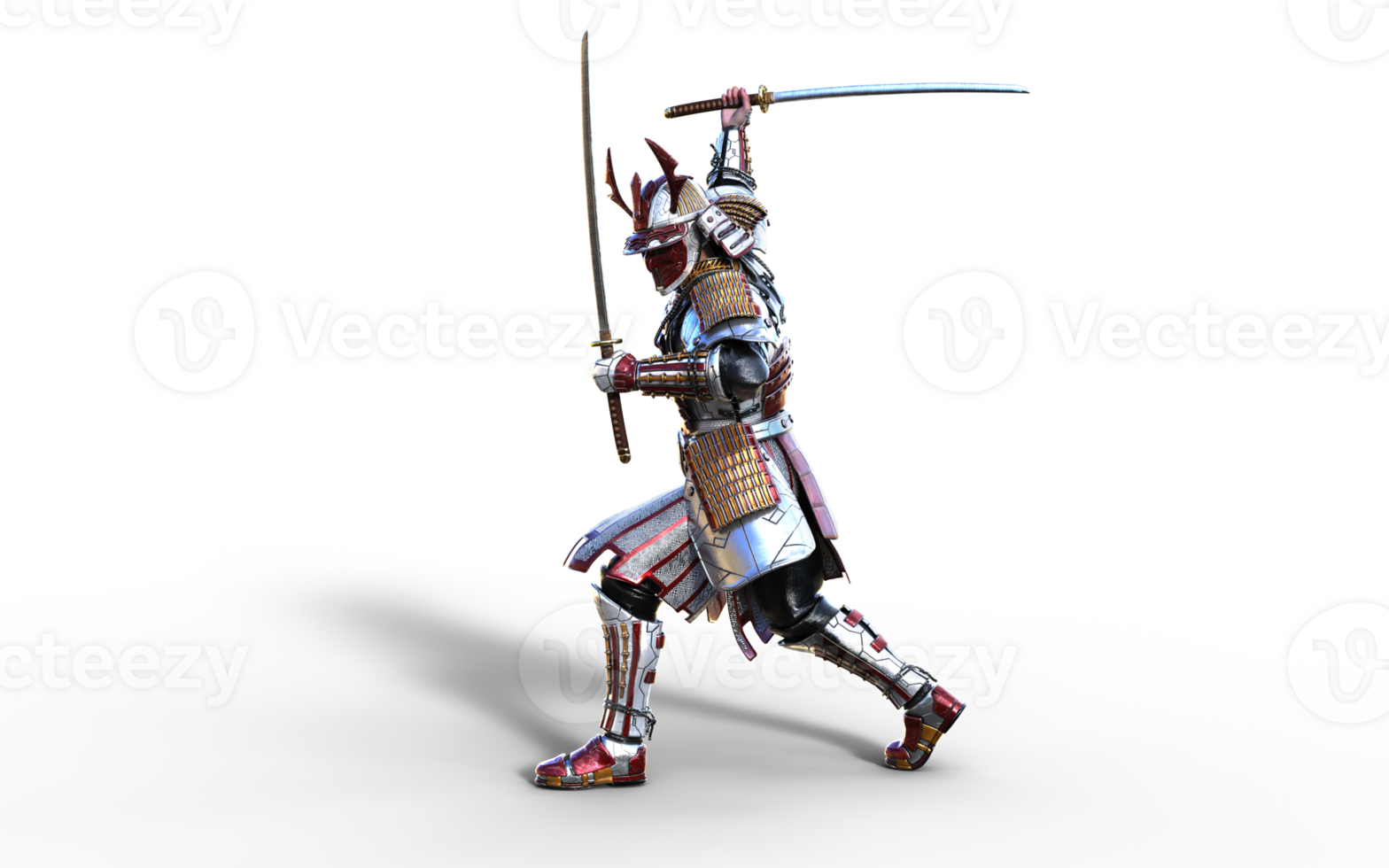 Moving Sword Pose, Futuristic Red Samurai Warrior in Battle-Ready Armor png