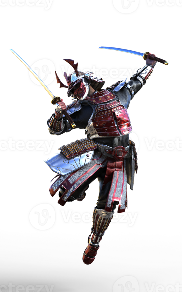 Jump Attack, Futuristic Red Samurai Warrior in Battle-Ready Armor png