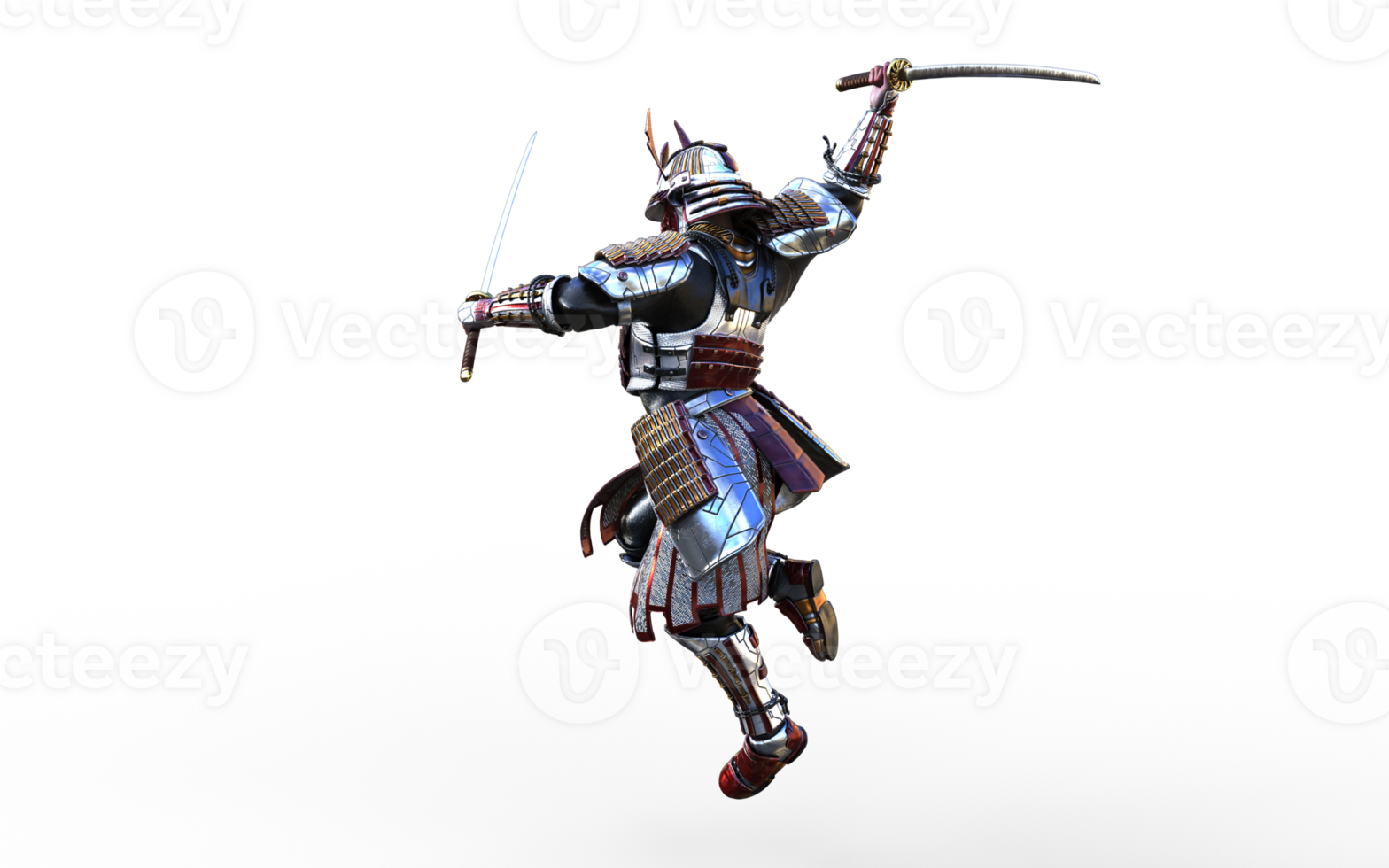 Attack Pose, Futuristic Red Samurai Warrior in Battle-Ready Armor png