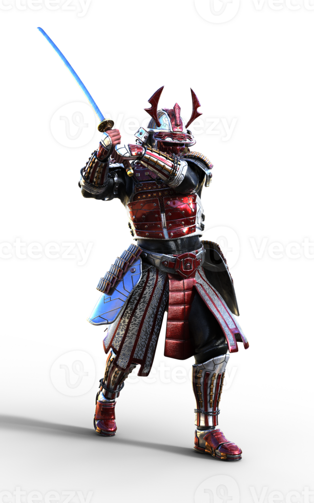 Two Hand Pose, Futuristic Red Samurai Warrior in Battle-Ready Armor png