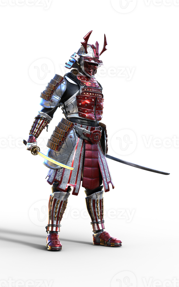 Standing Pose, Futuristic Red Samurai Warrior in Battle-Ready Armor png