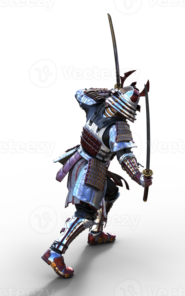 Guard Pose, Futuristic Red Samurai Warrior in Battle-Ready Armor png