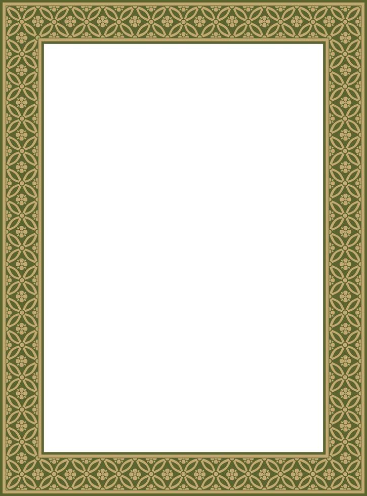 Golden with green Chinese rectangle, frame. Square ornaments of oriental peoples, korea, taiwan, china, hong kong vector