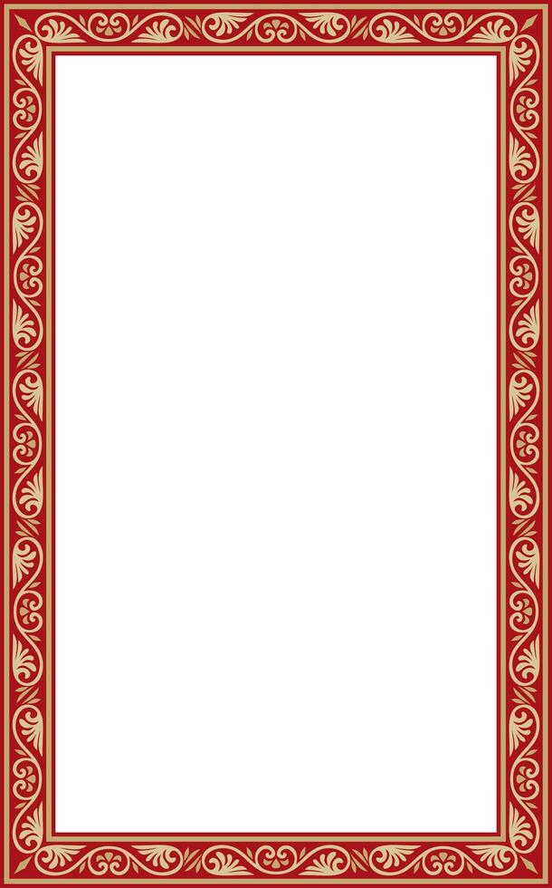 Gold and red square classic byzantine ornament. Rectangle, border, Ancient Greece, Roman Empire frame. vector