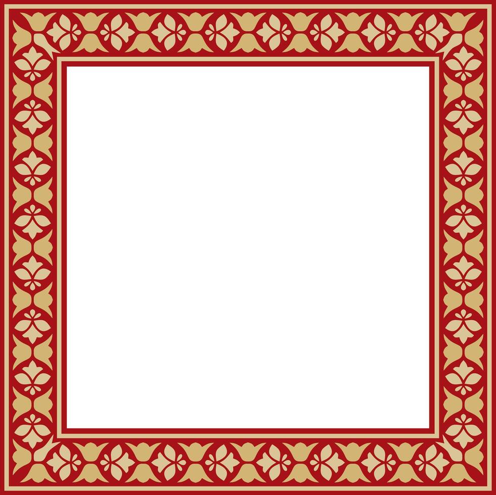 gold and red square national Indian ornament. Rectangle, border, ethnic Hindu frame vector