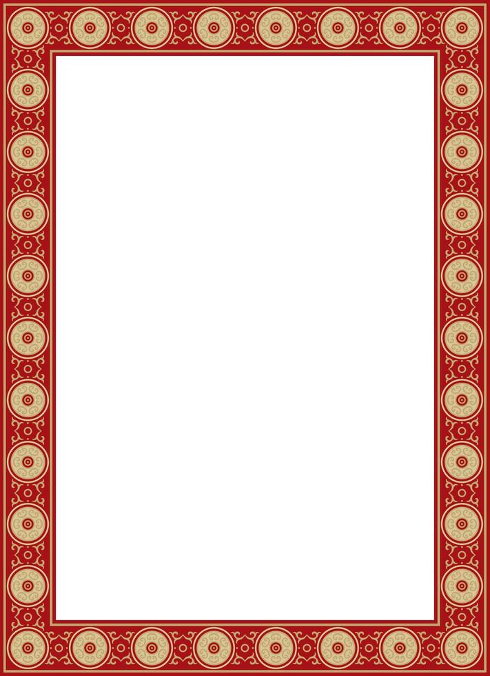 square gold with red ancient Russian ornament. Slavic rectangle, border, frame vector