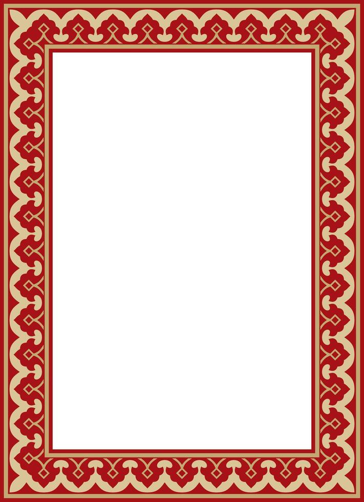 square gold with red national Persian ornament. Rectangle, frame, border, ethnic pattern of the peoples of Iran, Tajikistan vector
