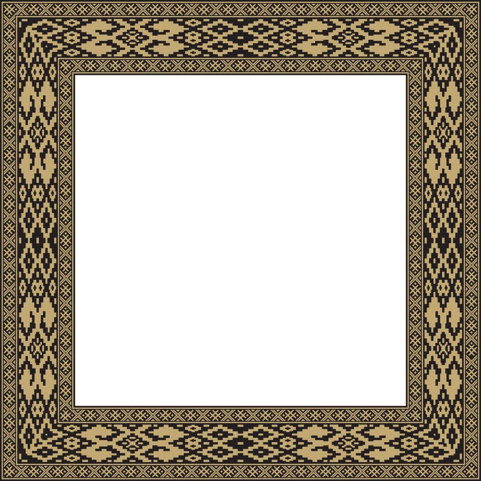 gold and black square Belarusian national ornament frame. Ethnic pattern rectangle of Slavic peoples, Russian, Ukrainian, Serb, Pole, Bulgarian. vector