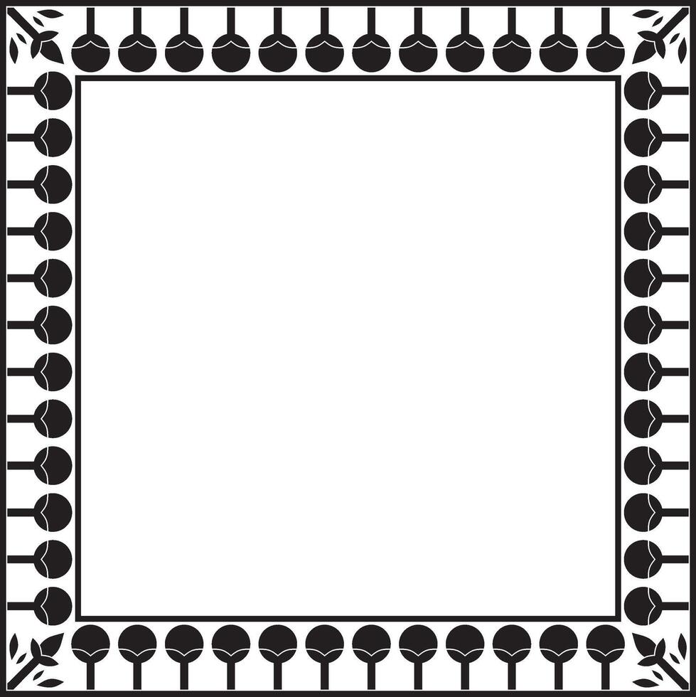 black monochrome square Egyptian ornament. Rectangle, frame, ancient Egypt.Pattern of lotus flowers and sun vector