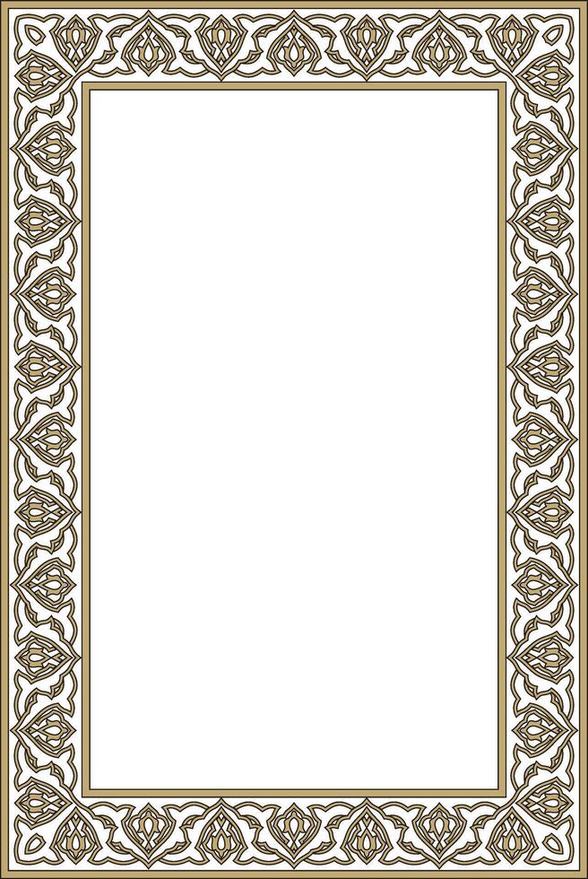gold with black square Turkish national ornament. Ottoman border, frame. Ethnic floral rectangle, Seljuk Turks pattern. vector