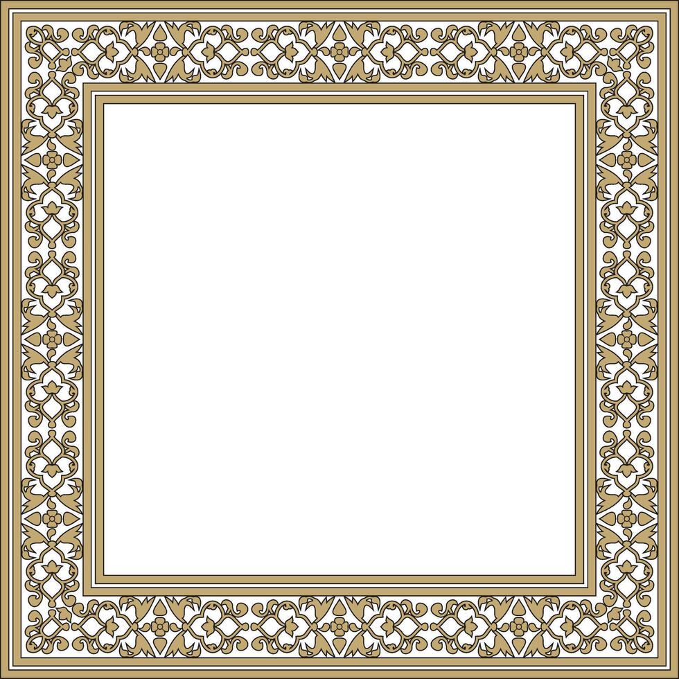 gold with black square Turkish national ornament. Ottoman border, frame. Ethnic floral rectangle, Seljuk Turks pattern. Decoration of the Sultan's palaces. vector