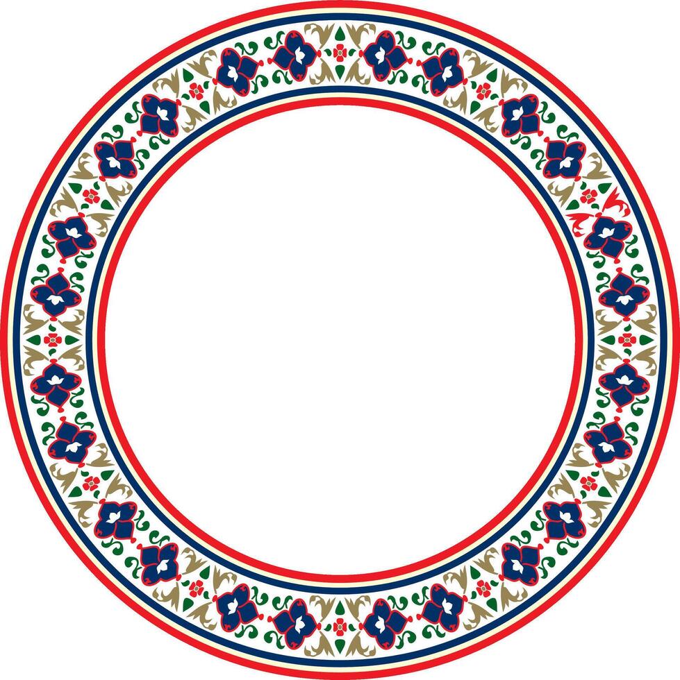 colored round Turkish national ornament. Ottoman border, frame. Ethnic floral circle, ring, Seljuk Turks pattern. Decoration of the Sultan's palaces. vector