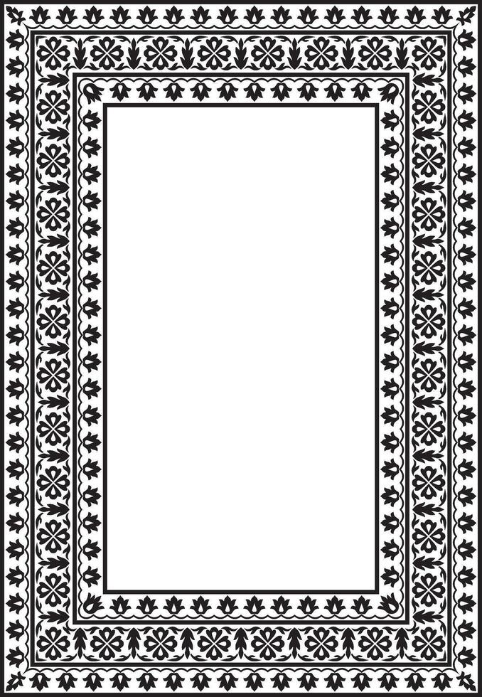 monochrome black square turkish national ornament. Ottoman border, frame. Ethnic floral rectangle, Seljuk Turks pattern. vector
