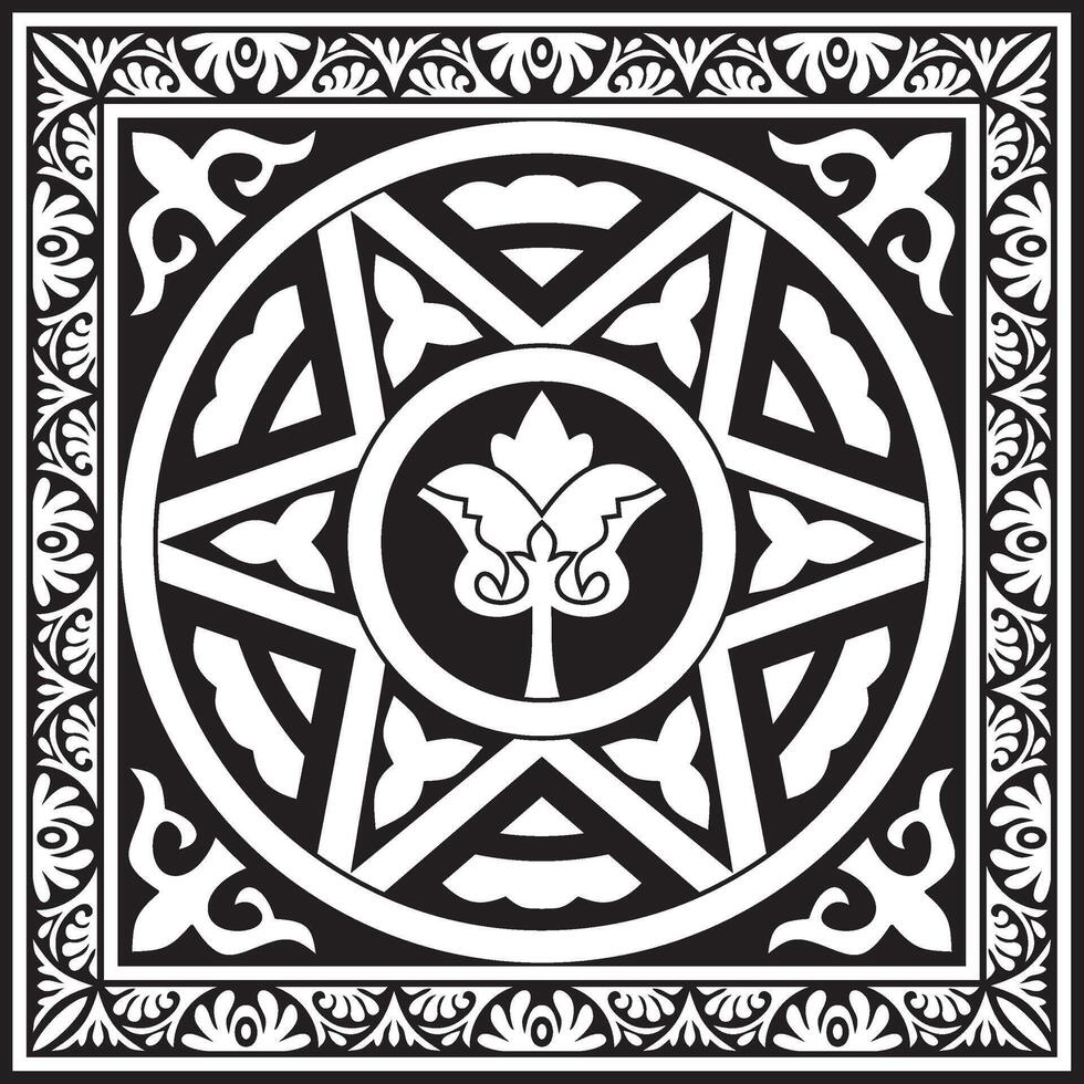 black monochrome square stencil classic byzantine ornament. Rectangle, border, Ancient Greece, Eastern Roman Empire frame vector