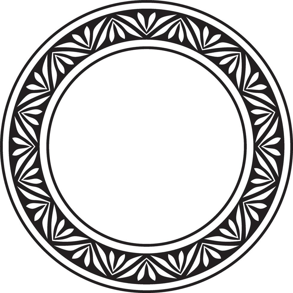 black monochrome stencil round classic byzantine ornament. Circle, ring, border, Ancient Greece, Roman Empire frame. vector