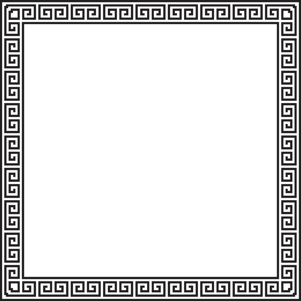 Black monochrome classic Greek square ornament. Rectangle of Ancient Greece and Roman Empire. Byzantine painting of walls, floors and ceilings vector