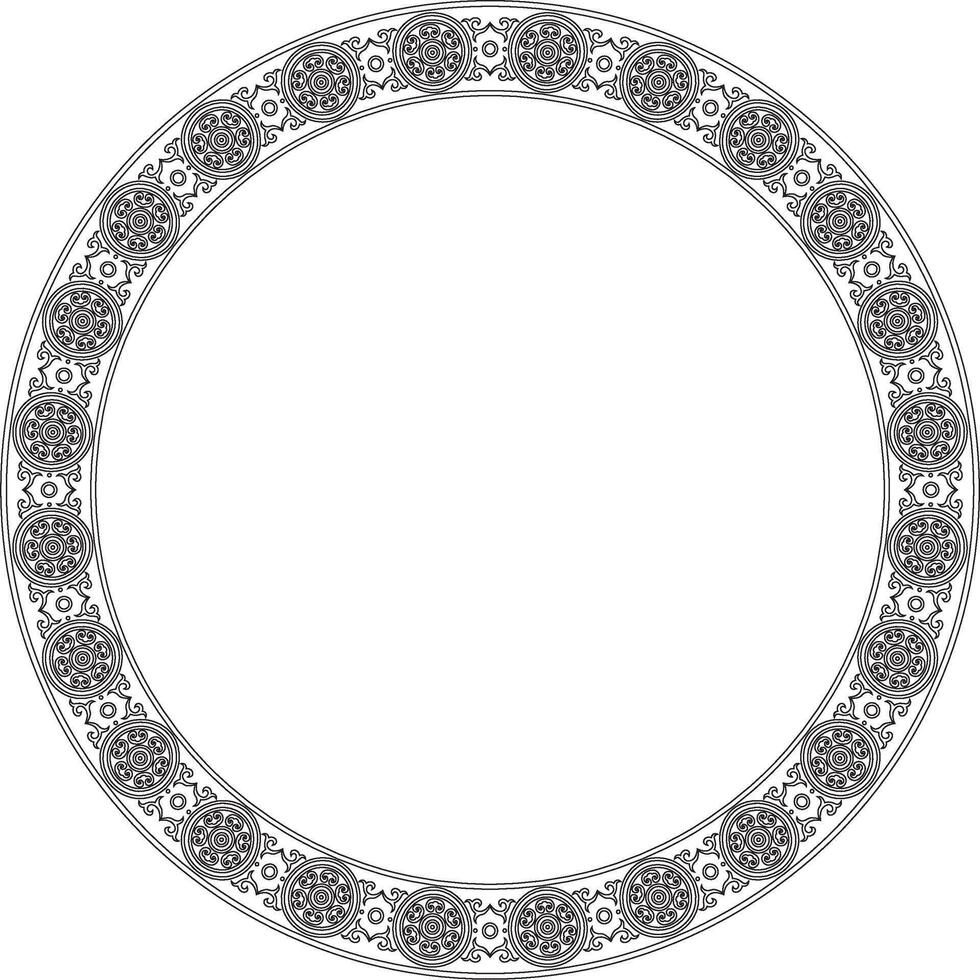Round black contour ancient Russian ornament. Slavic border, frame. Circle, ring vector