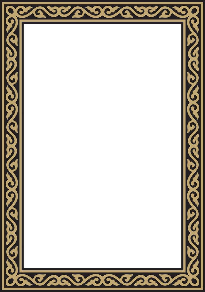 square gold and black ancient Russian ornament. Slavic rectangle, border, frame vector