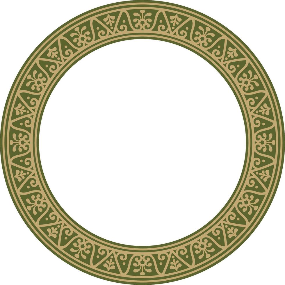 Round gold with green border, frame, Pompeii ring. Circle Neopolitan ornament vector