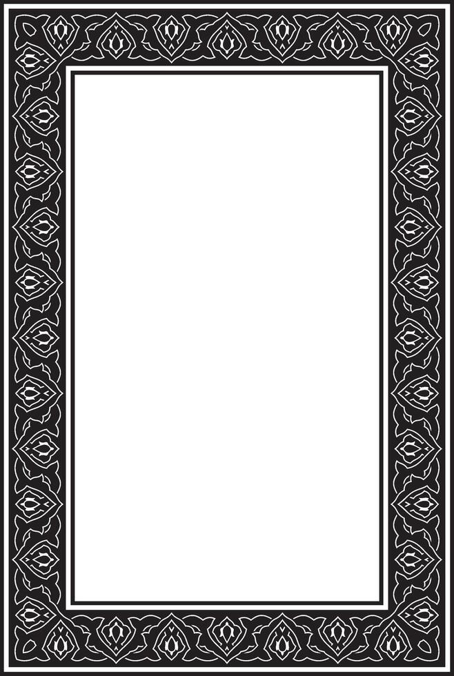 Monochrome black square turkish national ornament. Ottoman border, frame. Ethnic rectangle, Seljuk Turks pattern. vector