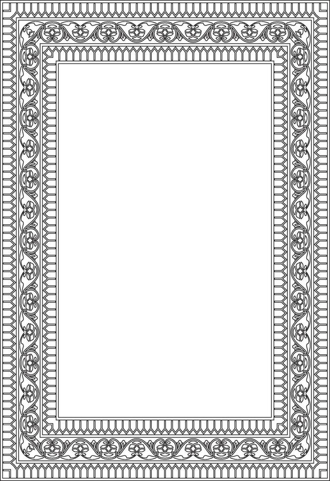 black contour square Turkish national ornament. Ottoman border, frame. Ethnic floral rectangle, Seljuk Turks pattern. vector
