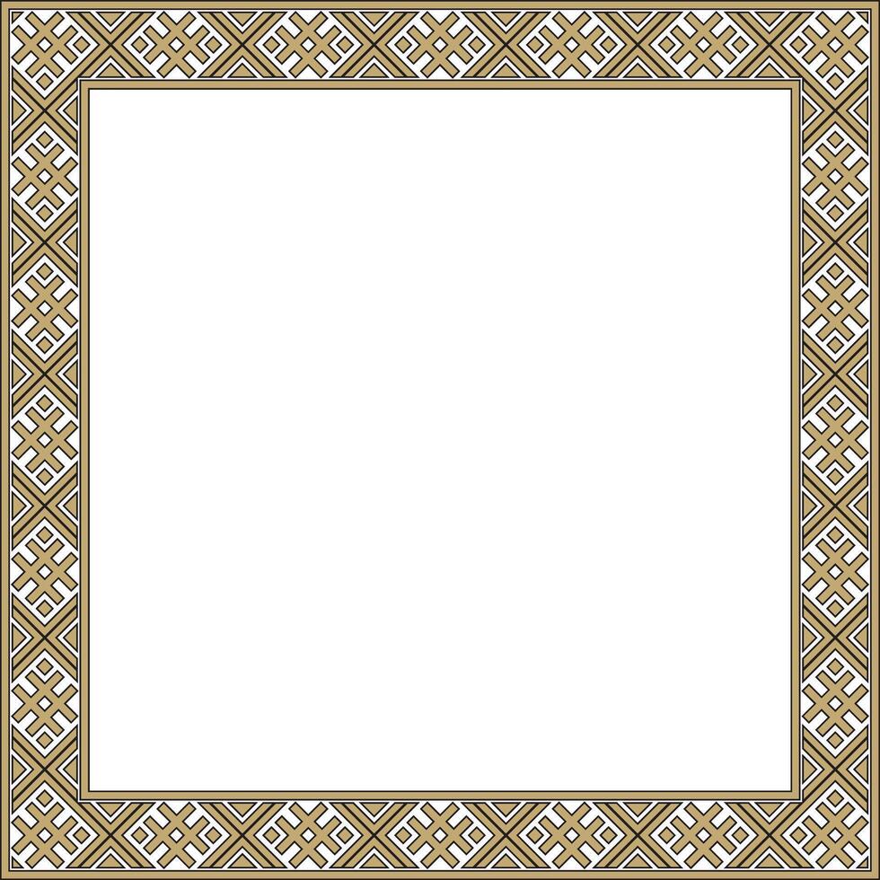 Gold and black square Belarusian national ornament frame. Ethnic pattern rectangle of Slavic peoples, Russian, Ukrainian, Serb, Pole, Bulgarian vector
