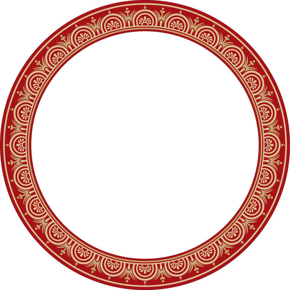 Round gold with red border, frame, Pompeii ring. Circle Neopolitan ornament vector